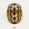 Bague Fleur de vie en acier inoxydable avec plaquage or Lithothérapie