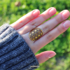 Bague Fleur de vie en acier inoxydable avec plaquage or Lithothérapie