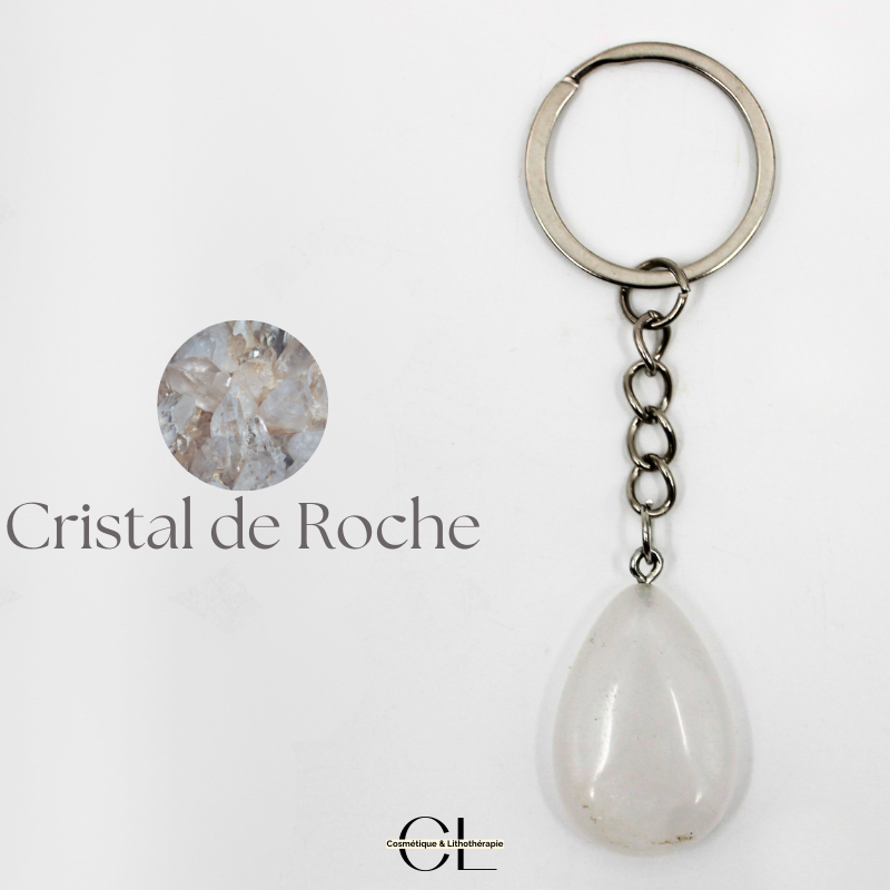 Porte-clefs en pierre naturelle Cristal de Roche A 30mm en forme de goutte Lithothérapie