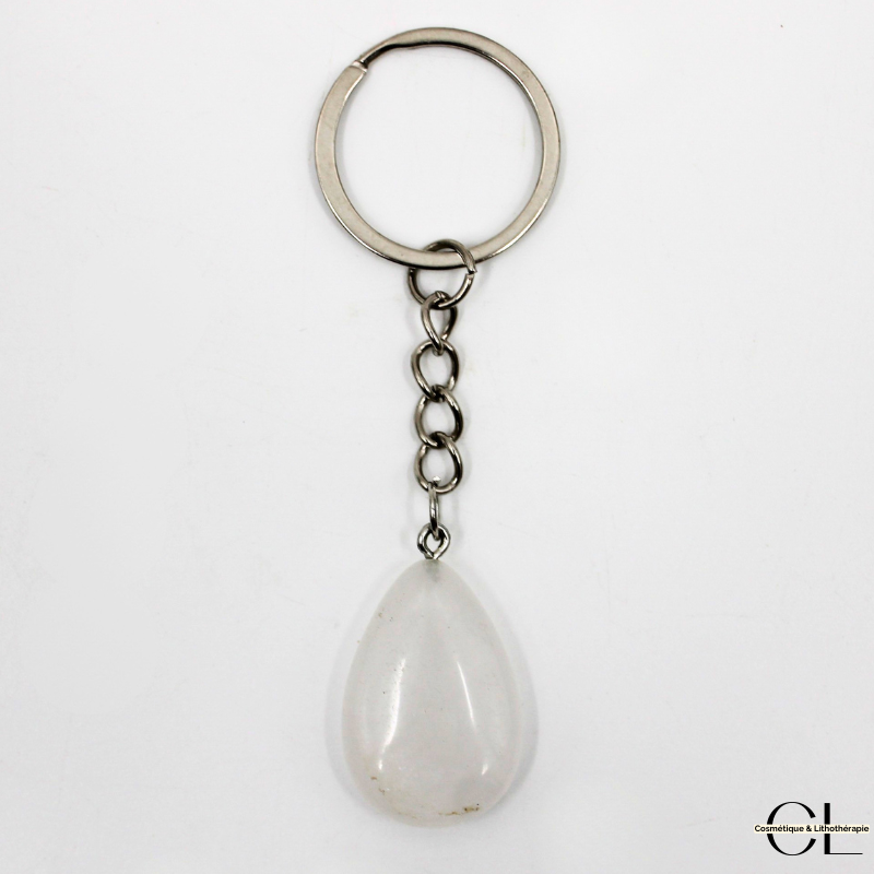 Porte-clefs en pierre naturelle Cristal de Roche A 30mm en forme de goutte Lithothérapie