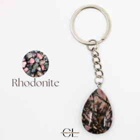 Porte-clefs avec pierre naturelle Rhodonite A 30mm en forme de goutte Lithothérapie