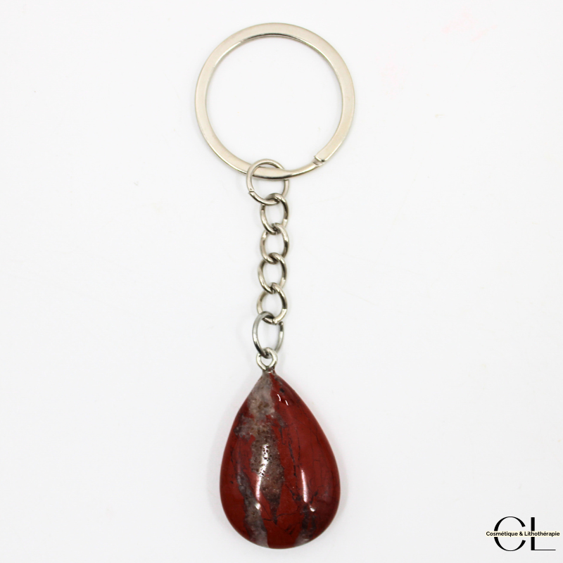 Porte-clefs avec pierre naturelle Jaspe Rouge AB 30mm en forme de goutte Lithothérapie