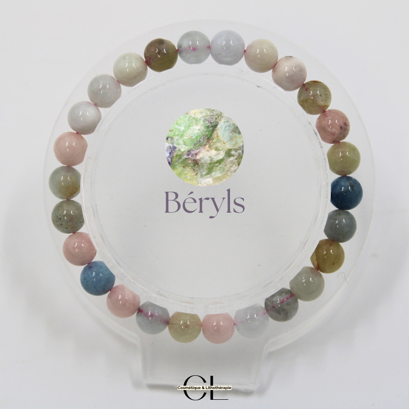 Bracelet en pierres naturelles Béryls Aigue marine et Morganite A 7mm Lithothérapie