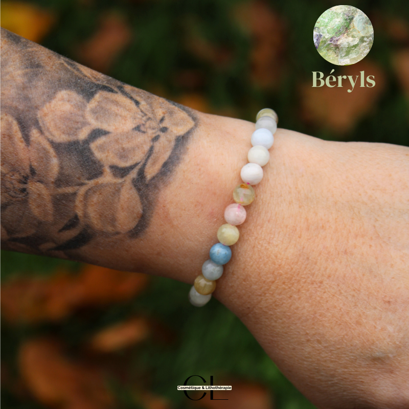 Bracelet en pierres naturelles Béryls Aigue marine et Morganite A 7mm Lithothérapie