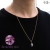 Collier chaine en acier inoxydable doré  avec pierre Améthyste A et Croix Lithothérapie