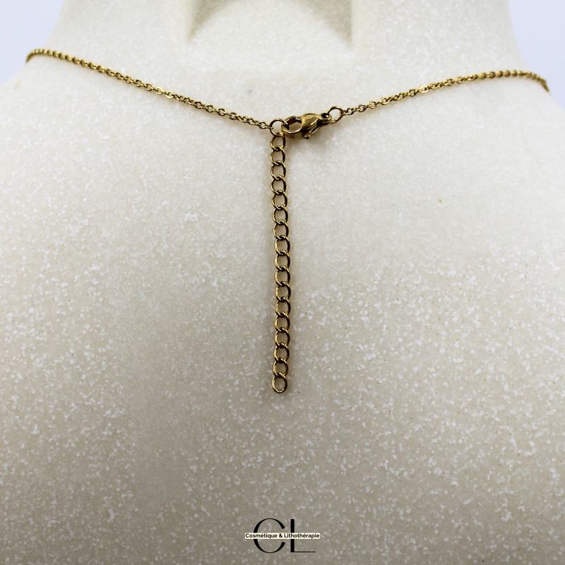 Collier chaine en acier inoxydable doré  avec pierre Améthyste A et Croix Lithothérapie