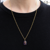 Collier chaine en acier inoxydable doré  avec pierre Améthyste A et Croix Lithothérapie