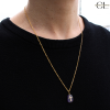Collier chaine en acier inoxydable doré  avec pierre Améthyste A et Croix Lithothérapie