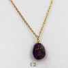 Collier chaine en acier inoxydable doré  avec pierre Améthyste A et Croix Lithothérapie