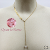 Collier chaine plume doré en forme Y  en acier inoxydable avec pierre Quartz Rose A 8mm Lithothérapie