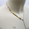 Collier chaine plume doré en forme Y  en acier inoxydable avec pierre Quartz Rose A 8mm Lithothérapie