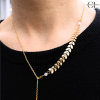 Collier chaine plume doré en forme Y  en acier inoxydable avec pierre Quartz Rose A 8mm Lithothérapie
