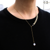 Collier chaine plume doré en forme Y  en acier inoxydable avec pierre Quartz Rose A 8mm Lithothérapie