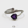 Bague en cuivre blanc ajustable facetté Amethyste AA en forme de cœur Lithothérapie