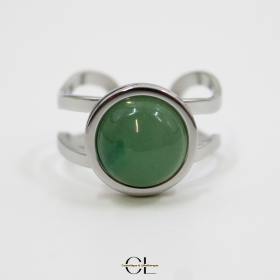 Bague en acier inoxydable argentée avec pierre Aventurine Verte A Lithothérapie
