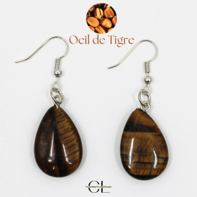 Boucles d'oreilles avec pierre Oeil de Tigre A en forme de goutte 25mm Lithothérapie