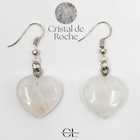Boucles d'oreilles avec pierre Cristal de Roche AB en forme de coeur 20mm Lithothérapie