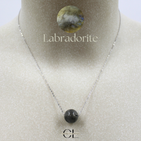 Collier en argent 925  avec pierre Labradorite A Boule 12mm Lithothérapie
