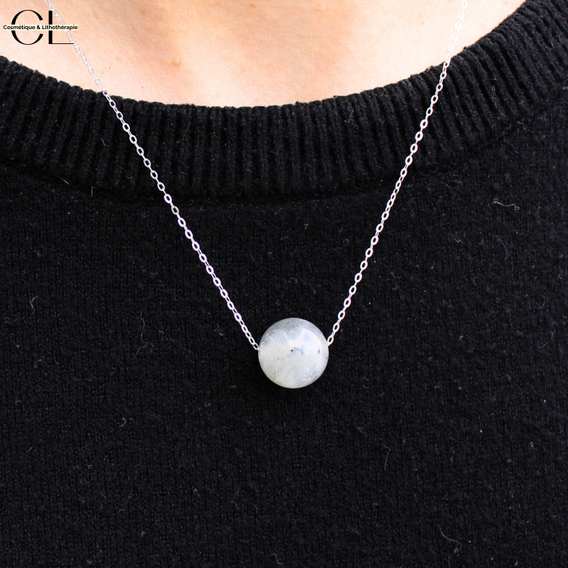 Collier en argent 925  avec pierre Labradorite A Boule 12mm Lithothérapie