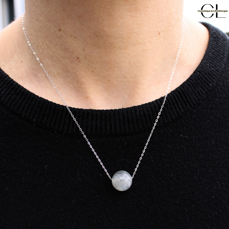 Collier en argent 925  avec pierre Labradorite A Boule 12mm Lithothérapie