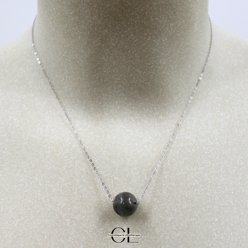 Collier en argent 925  avec pierre Labradorite A Boule 12mm Lithothérapie
