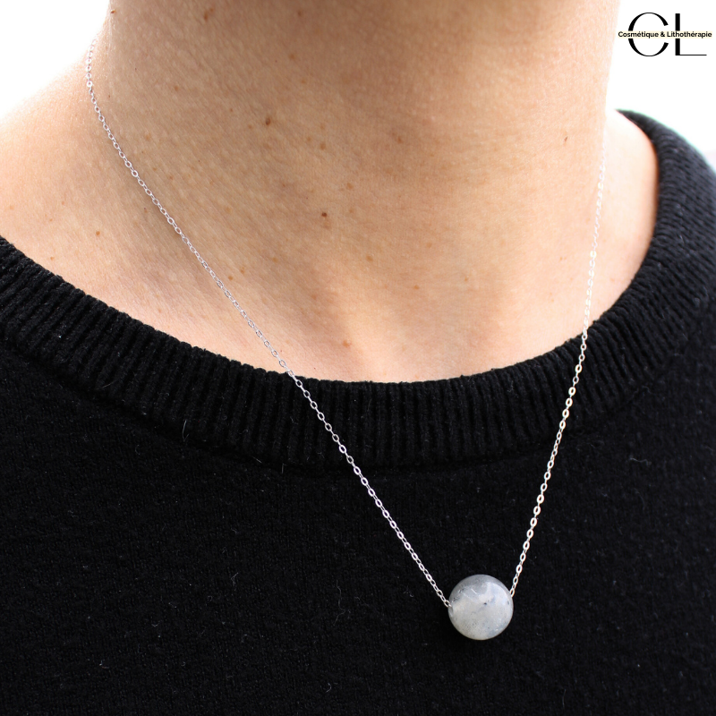 Collier en argent 925  avec pierre Labradorite A Boule 12mm Lithothérapie