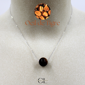 Collier en argent 925 avec pierre Oeil de Tigre AA boule 12mm Lithothérapie