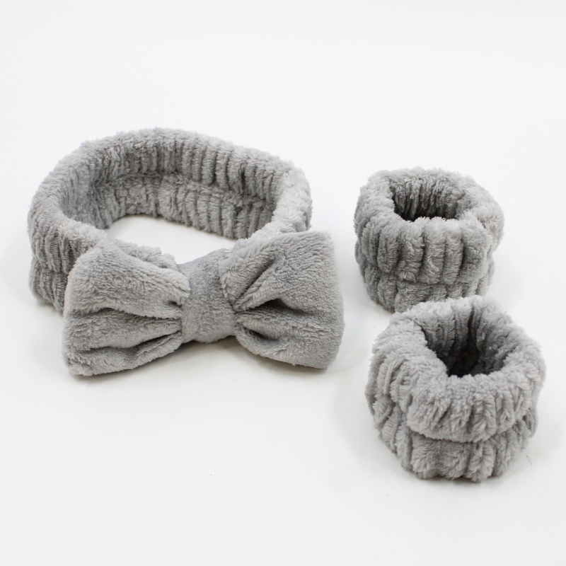 Set bandeau de démaquillage avec bracelets de poignets gris Cosmétique naturel