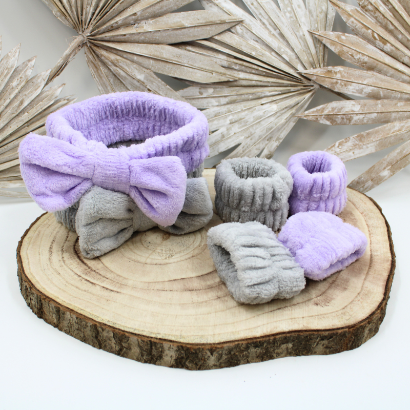 Set bandeau de démaquillage avec bracelets de poignets violet Cosmétique naturel