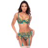 Ensemble 3 pièces vert aurore avec soutien-gorge brodé, porte-jarretelles et string - Mapalé Mapalé