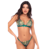 Ensemble 2 pièces vert aurore avec soutien-gorge brodé transparent et string - Mapalé Mapalé
