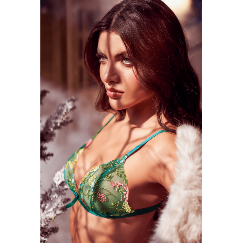 Ensemble 2 pièces vert aurore avec soutien-gorge brodé transparent et string - Mapalé Mapalé