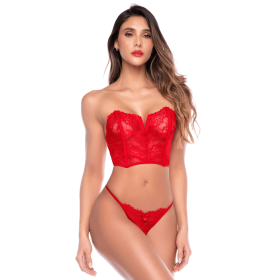 Ensemble 2 pièces bustier en dentelle rouge et string - Mapalé Mapalé