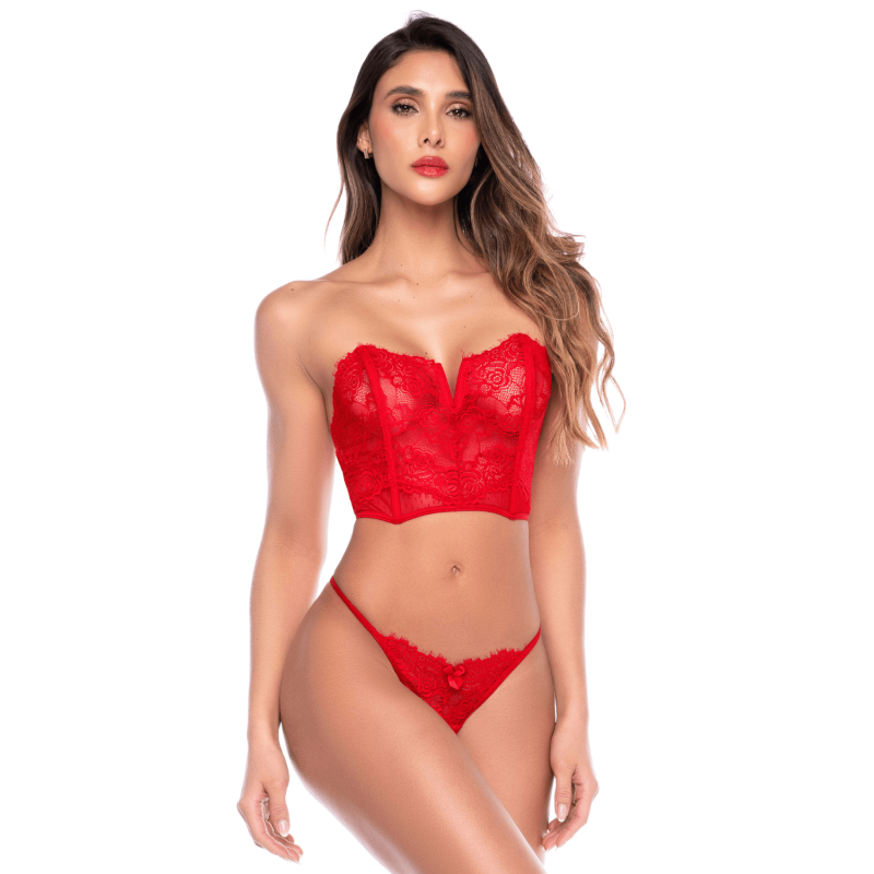 Ensemble 2 pièces bustier en dentelle rouge et string - Mapalé Mapalé