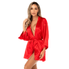 Peignoir court satiné rouge avec ceinture à nouer - Mapalé Mapalé