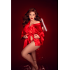 Peignoir court satiné rouge avec ceinture à nouer - Mapalé Mapalé