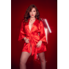 Peignoir court satiné rouge avec ceinture à nouer - Mapalé Mapalé