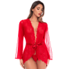 Peignoir transparent rouge en résille plumetis et dentelle avec string - Mapalé Mapalé