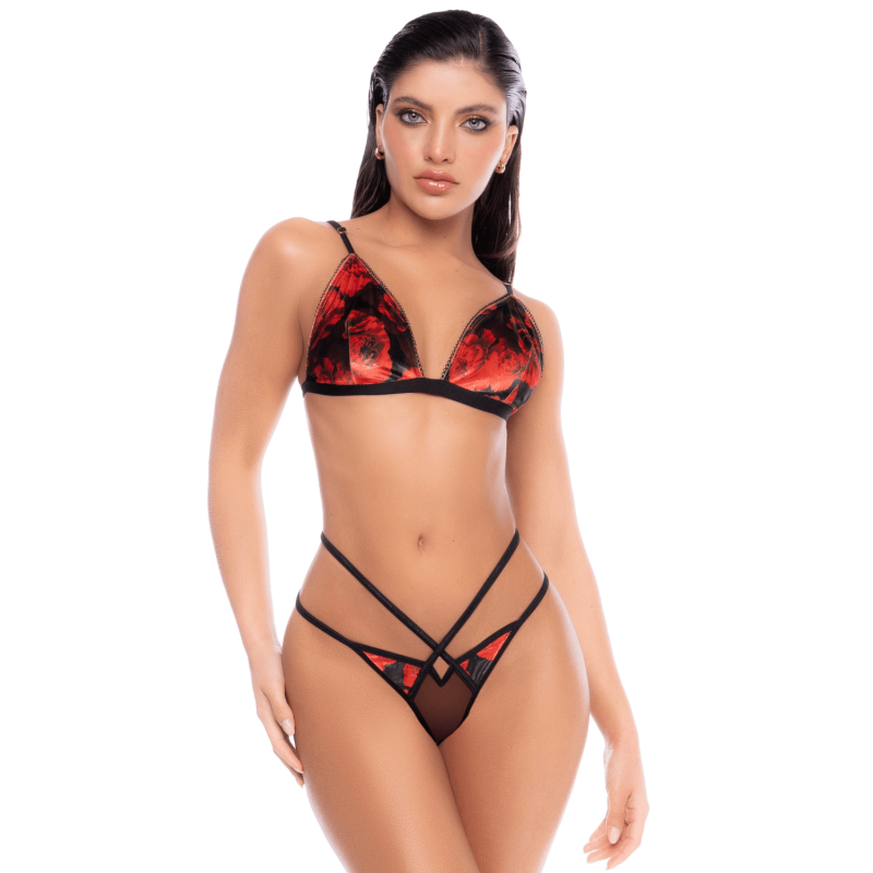 Ensemble lingerie 3 pièces noir et rouge avec soutien-gorge, string et bandeau – Mapalé 80058 Mapalé