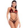 Ensemble lingerie 3 pièces noir et rouge avec soutien-gorge, string et bandeau – Mapalé 80058 Mapalé