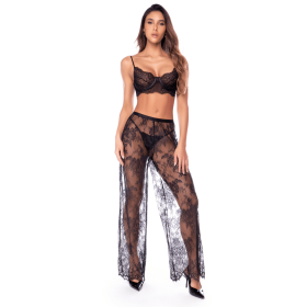 Ensemble 3 pièces en dentelle noire avec pantalon transparent - Mapalé Mapalé