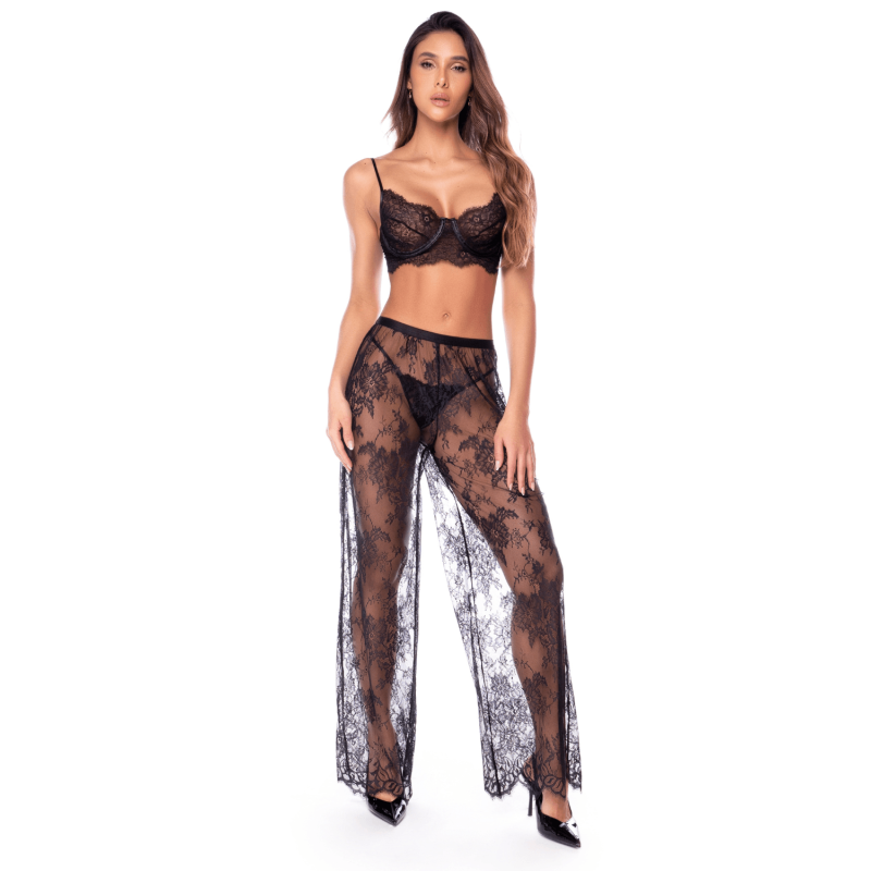Ensemble 3 pièces en dentelle noire avec pantalon transparent - Mapalé Mapalé