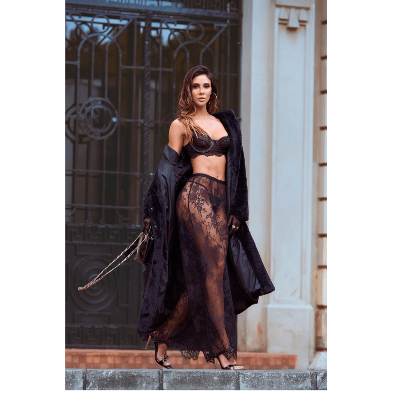 Ensemble 3 pièces en dentelle noire avec pantalon transparent - Mapalé Mapalé