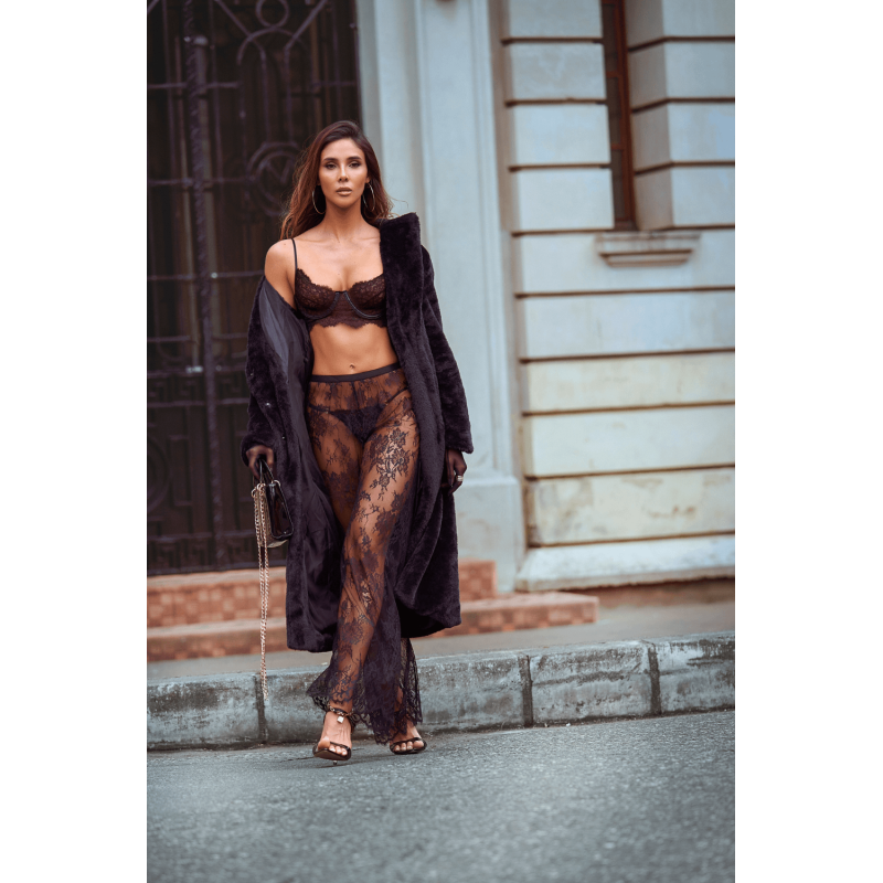 Ensemble 3 pièces en dentelle noire avec pantalon transparent - Mapalé Mapalé