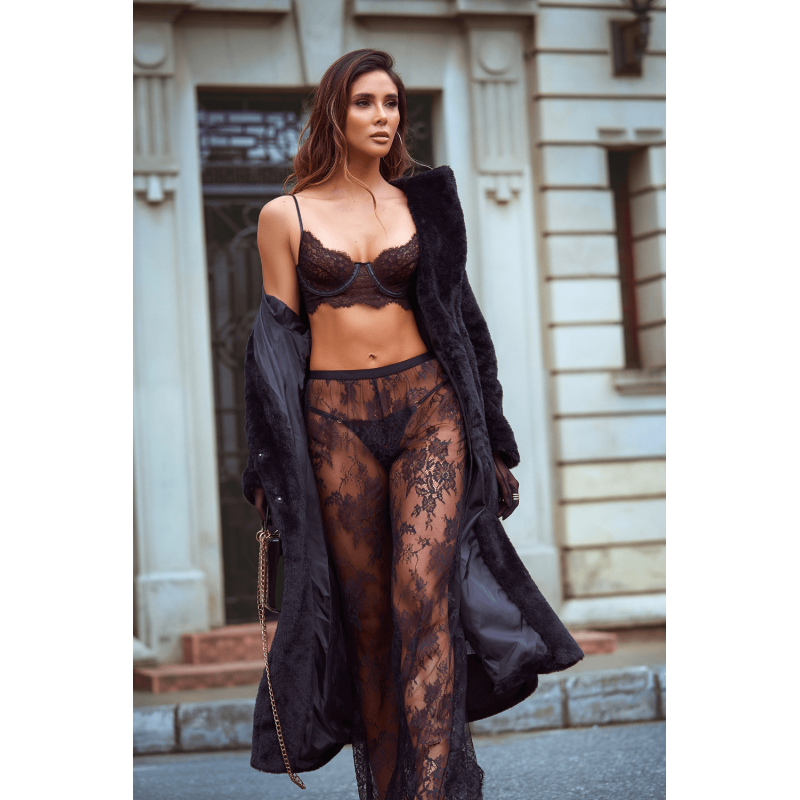 Ensemble 3 pièces en dentelle noire avec pantalon transparent - Mapalé Mapalé