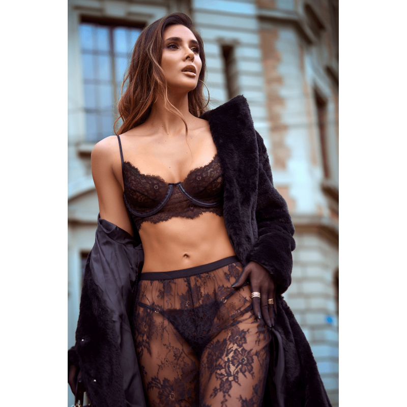 Ensemble 3 pièces en dentelle noire avec pantalon transparent - Mapalé Mapalé