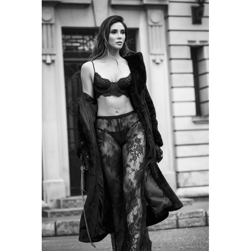 Ensemble 3 pièces en dentelle noire avec pantalon transparent - Mapalé Mapalé