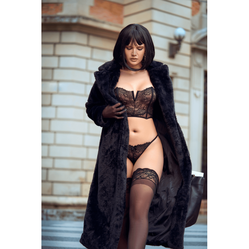 Ensemble 2 pièces bustier en dentelle et string noir - Mapalé Mapalé