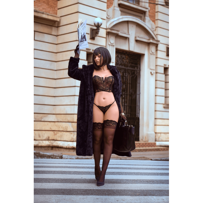Ensemble 2 pièces bustier en dentelle et string noir - Mapalé Mapalé