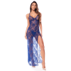 Robe longue transparente bleu royal en dentelle avec dos croisé et fente haute - Mapalé Mapalé